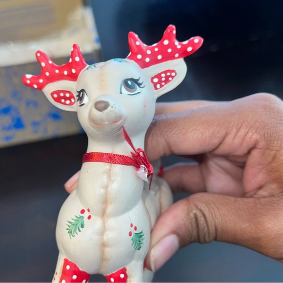 6 Vintage Ceramic Kimple Mold Hand Painted Quilted Bear/ Reindeer Figurines - Picture 9 of 13